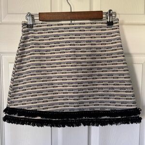 Lush Blue Cream Striped Fringe Hem Mini Skirt Size Small Boho Cotton Blend